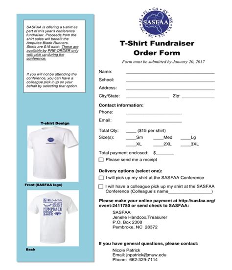 T-Shirt Fundraiser Order Form Example