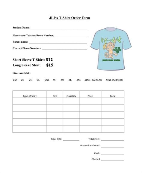 T-Shirt Order Form PDF