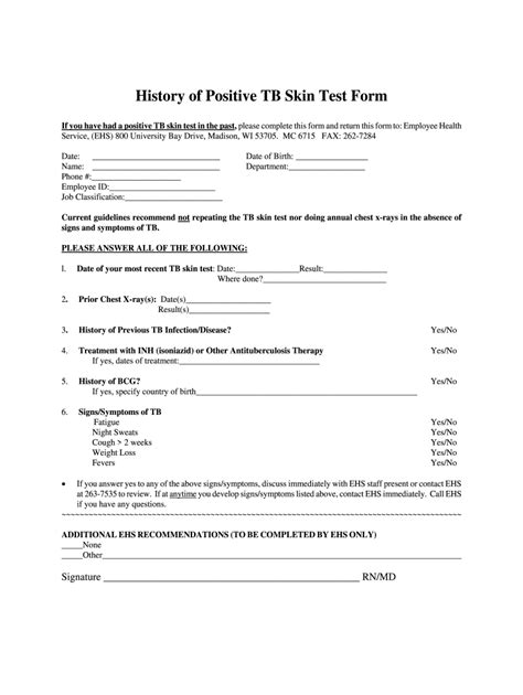 Tuberculosis Test Form Printable Template