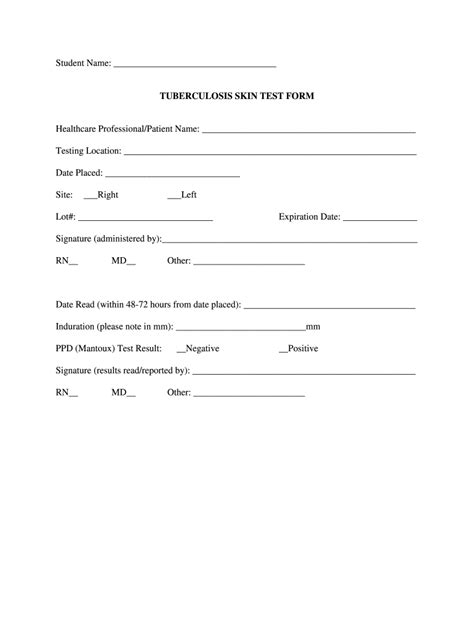 Tuberculosis Test Form Printable Template