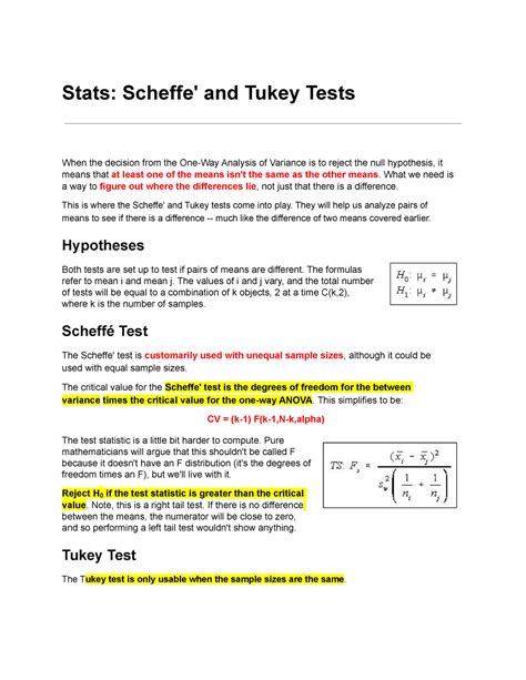 Tukey Test vs Scheffe Test