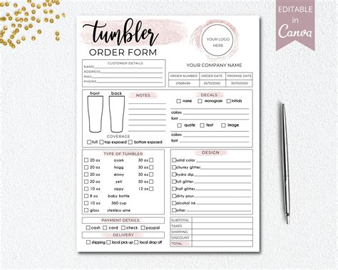 Tumbler Order Form Template 8