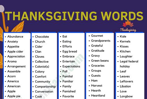 Turkey Time Related Words