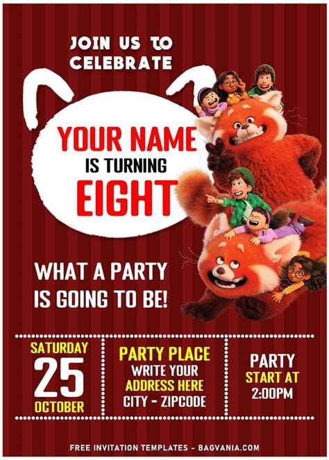 Red Panda Turning Red Invitations Template