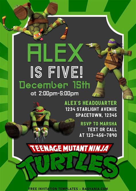 Turtle Power Birthday Invitation Template