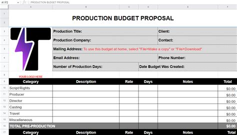 TV Production Budget Template