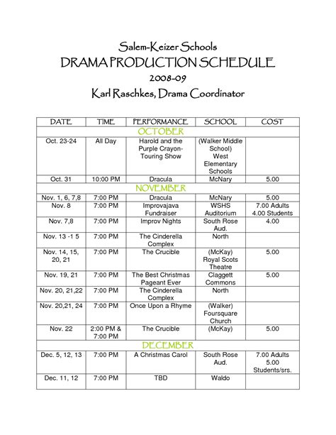 TV Production Schedule Example