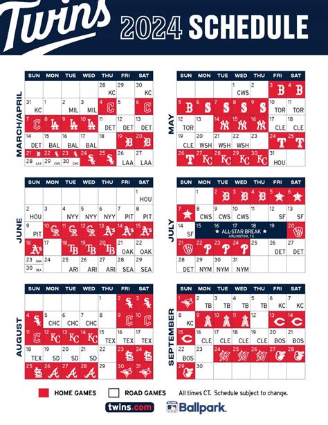 Minnesota Twins printable schedule on a desk with a pen and calendar