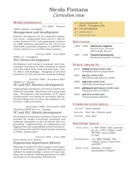 Two-column CV template design