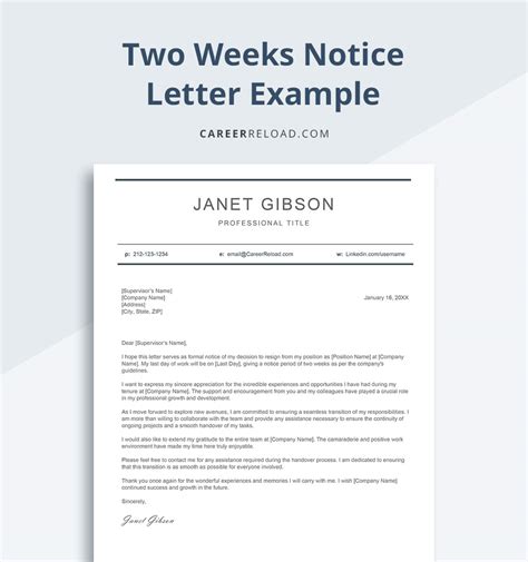 Two Weeks Notice Template for Personal Reasons