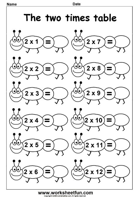 2 times table worksheet