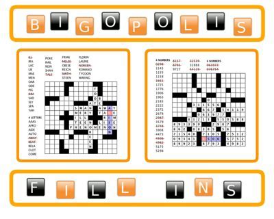 Types of Bigopolis Fill-In Puzzles