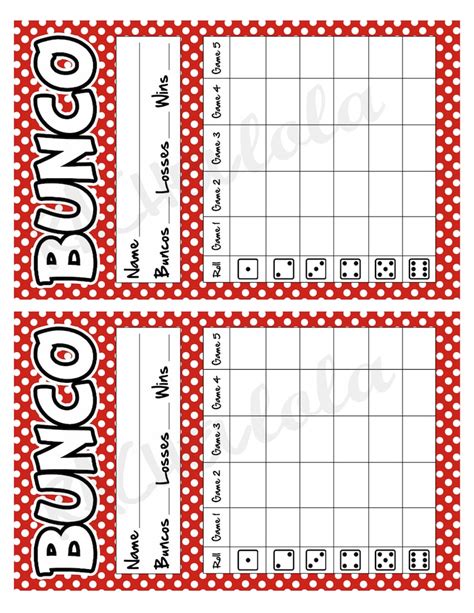 Types of Printable Bunco Scorecards