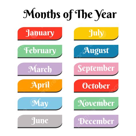 Types of months of the year clipart printable images