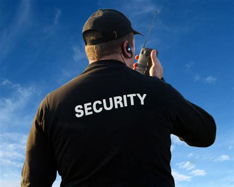 Armed security officer standing in front of a government building