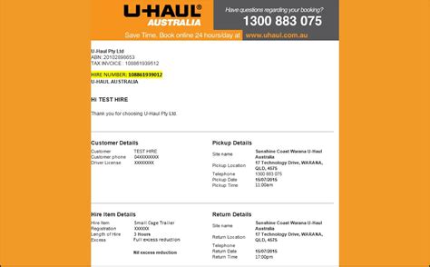 U-Haul Receipt Template 1