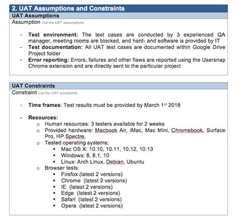 UAT Testing Plan Template Example