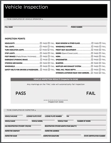 Uber Vehicle Inspection Form