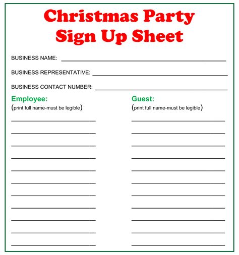 Ugly Sweater Holiday Party Sign-Up Sheet