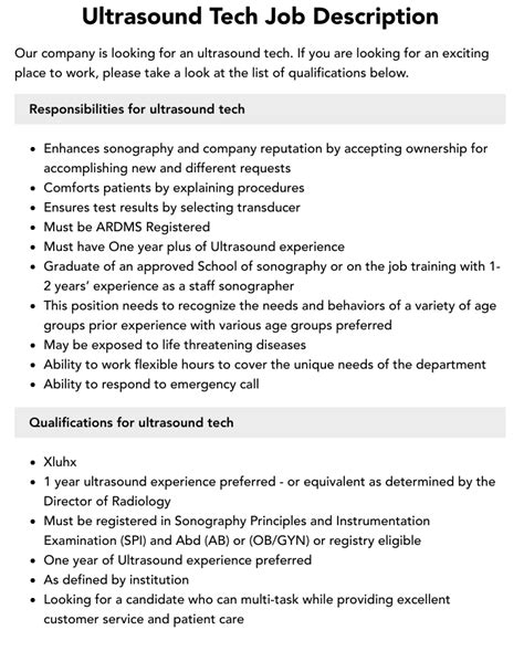 Ultrasound Tech Job Description