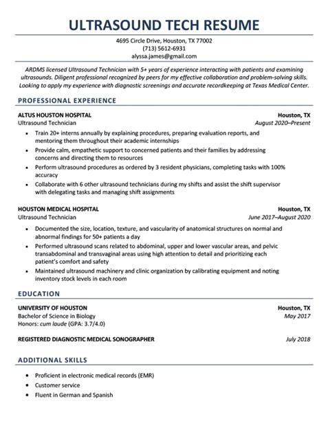 Ultrasound Tech Resume Format