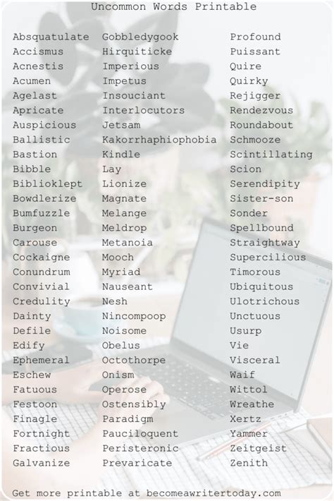 Image of a dictionary page with uncommon words highlighted