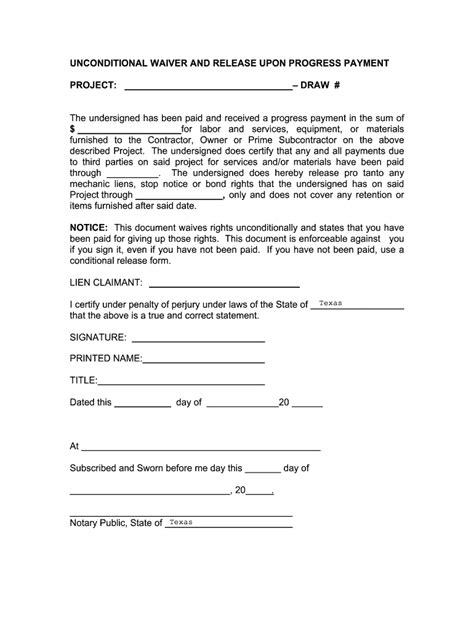 Unconditional Lien Waiver Template