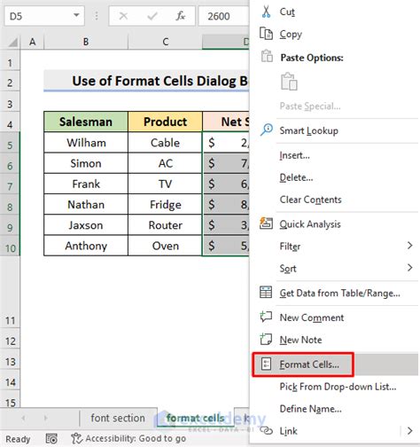 Underline Cells in Excel Font Group