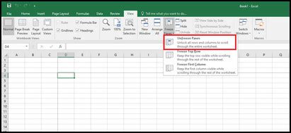 Unfreeze panes in Excel