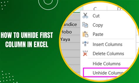 Unhide First Column in Excel