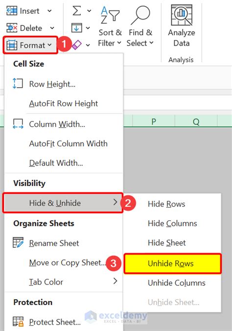 Unhide Rows Using Ribbon