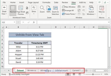 Unhide Worksheet Tab