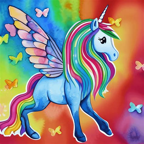 A unicorn butterfly coloring page with a child's colorful artwork