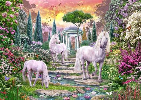 A unicorn garden coloring page with a child's colorful artwork