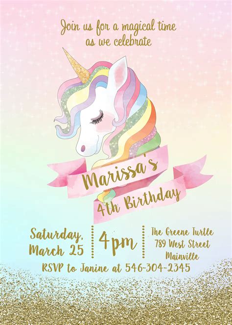 Unicorn Party Invitations for Boys and Girls