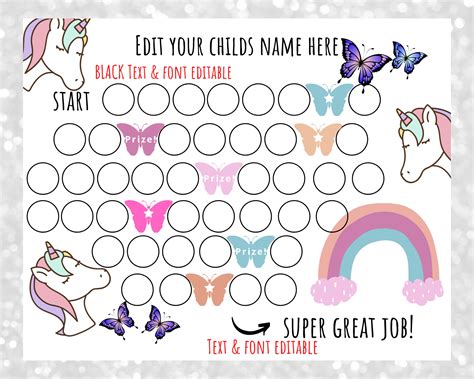 Unicorn Reward Chart Printable For Kids With Milestones