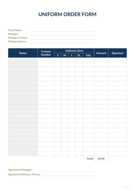 Uniform Order Form Template Word Example 1