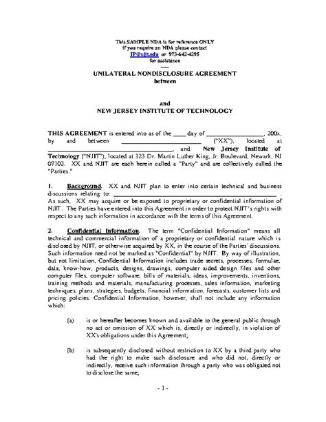 Unilateral NCND Agreement Template