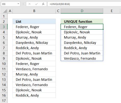 UNIQUE Function in Excel