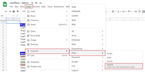 UNIQUE Function in Google Sheets