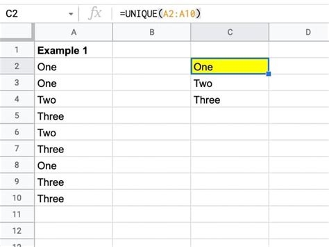 UNIQUE Function in Google Sheets