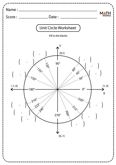 Unit Circle Quiz Worksheet