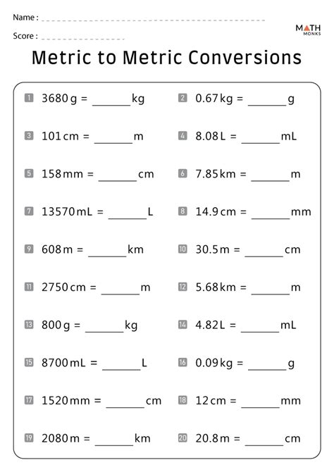 Unit Conversion Worksheets