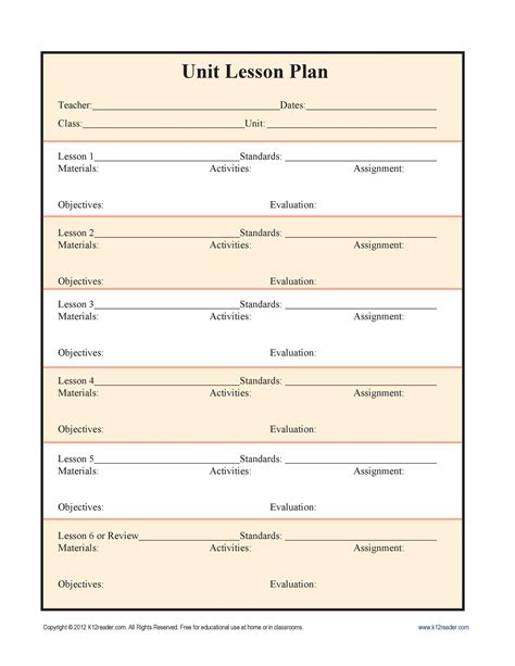 Unit Lesson Plan Template