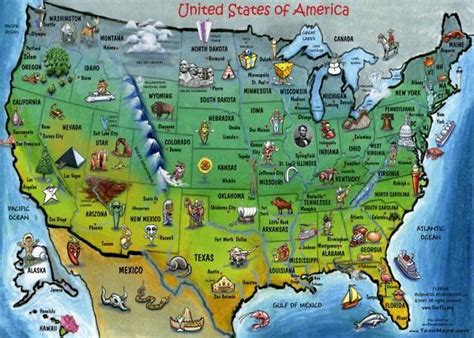 United States Map with Cities and Landmarks