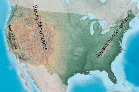 United States Map with Mountain Ranges