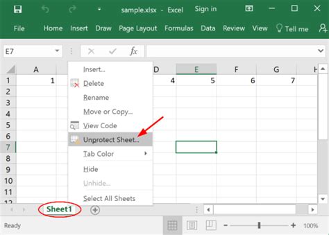 Unprotecting a worksheet in Excel