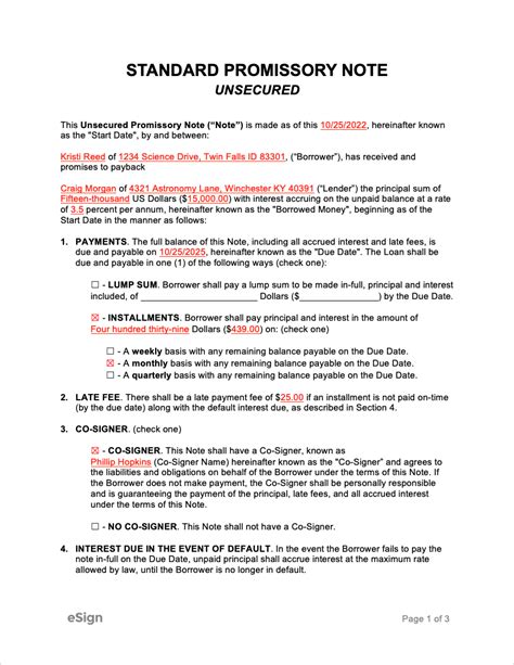 Unsecured Promissory Note Template