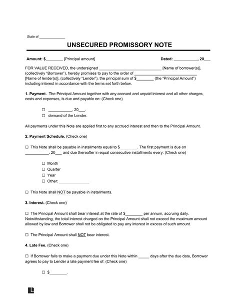 Unsecured Promissory Note Example