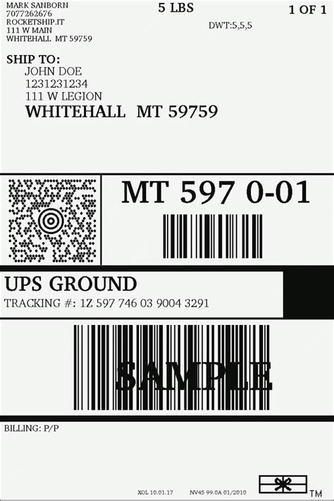 UPS shipping label template